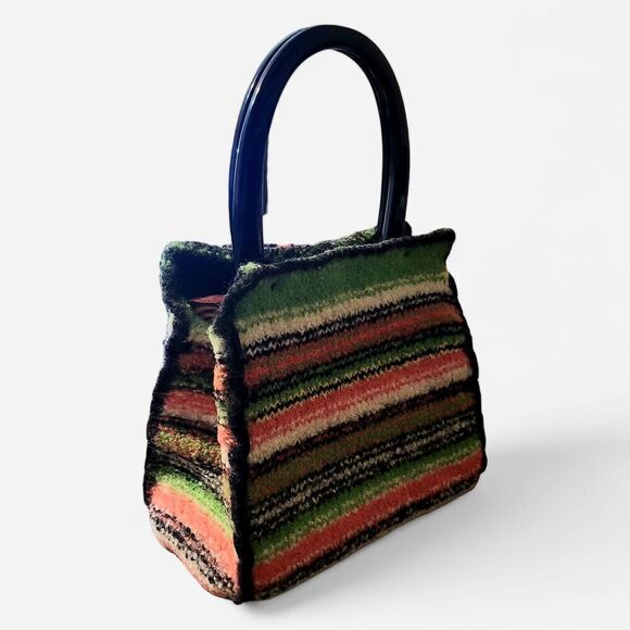 Handbags - Rare USA TM 319644 Vintage Y2K Knit Felt Multi - Melamine Handle Bag Hippie Boho